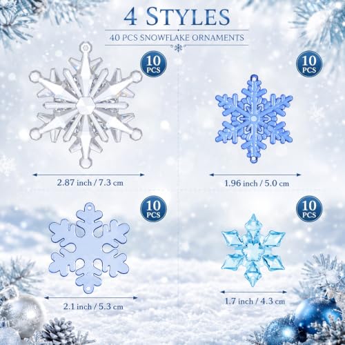Glacier 40 Pcs Christmas Snowflake Ornaments for Xmas Tree (40 Count)