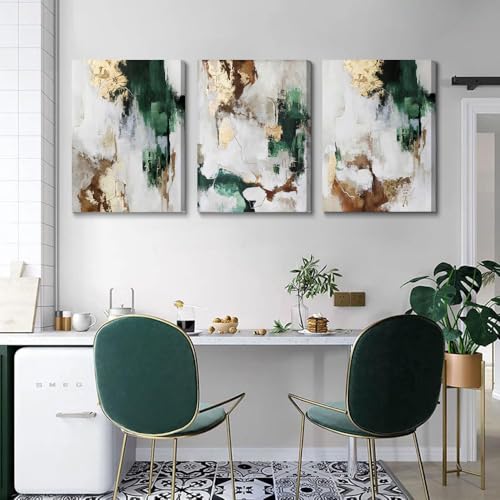 3Pcs Framed Green And Gold Canvas Wall Art (3 Count)