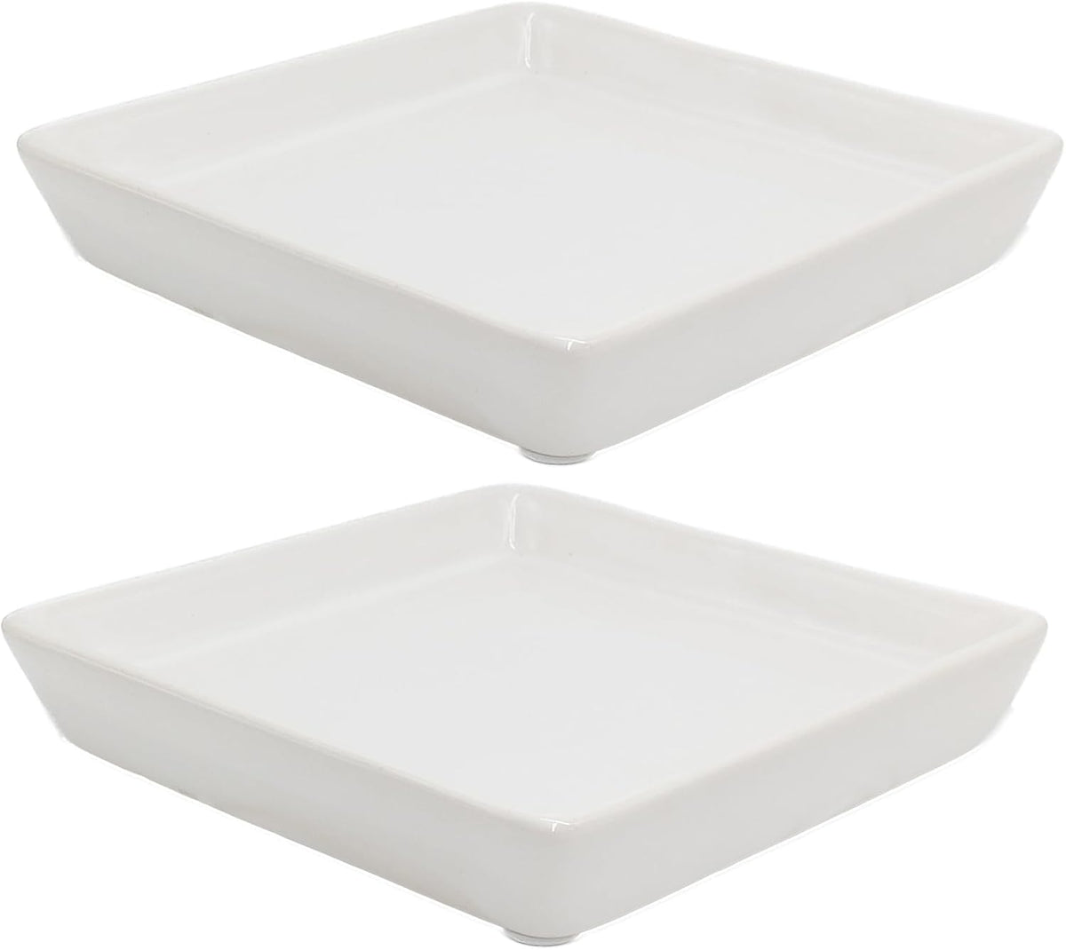 Square Plant Saucer 4 Inch 2 Pack，Plant Trays for Pots, White Ceramic Plant Saucers for Indoors Outdoors, Plant Drip tray 4 6 8 10 12 14 Inch