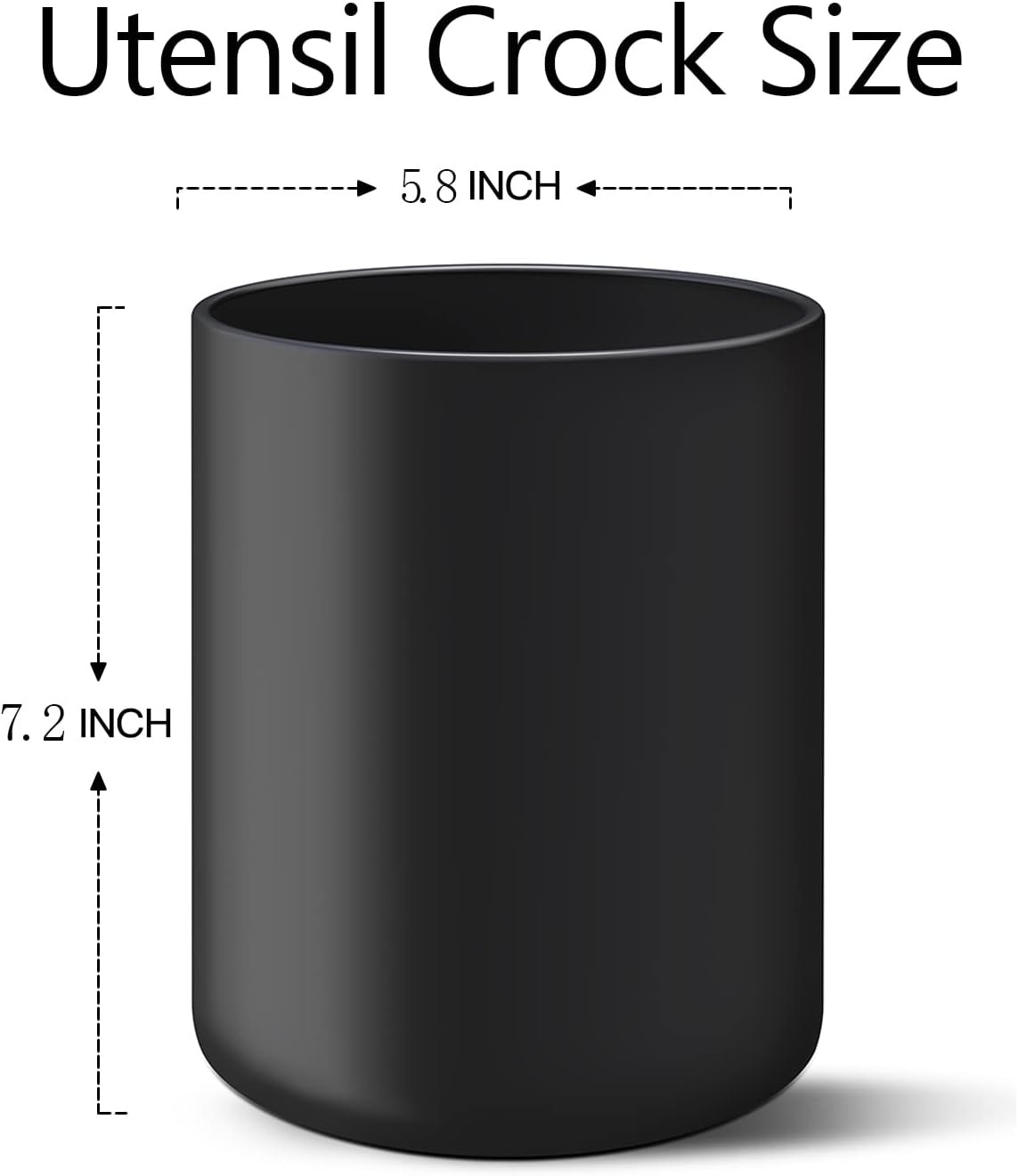 Black Kitchen Utensil Holder for Countertop, Large 7.2 Matte Ceramic Cooking Utensil Crock for Counter Easy to Clean, Modern Spatula Holder for Farmhouse Décor 7.2×5.8 INCH