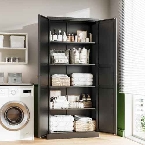 Black Storage Cabinet with Adjustable Shelves