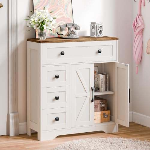 Farmhouse Storage Cabinet with 2 Doors and 4 Drawers