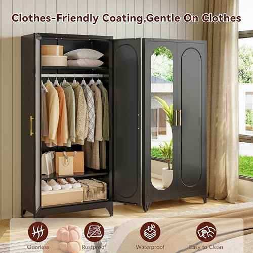 71" Tall Armoire Wardrobe Closet with Mirror