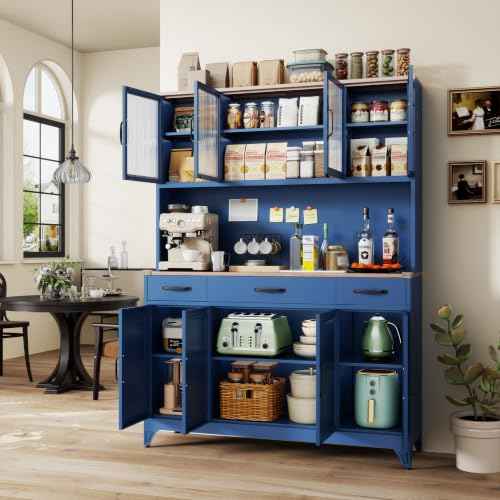 74.8" Tall Metal Pantry Cabinet with Charging Station & LED Light