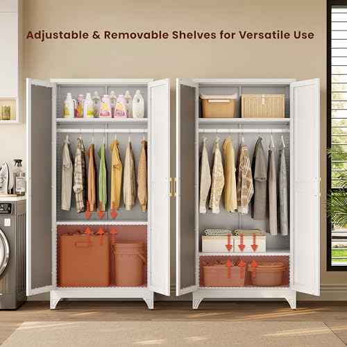 71" Tall Wardrobe Closet with Mirror and Doors