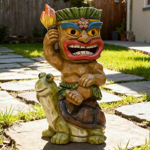 Tiki Outdoor Statue with Turtle Decor