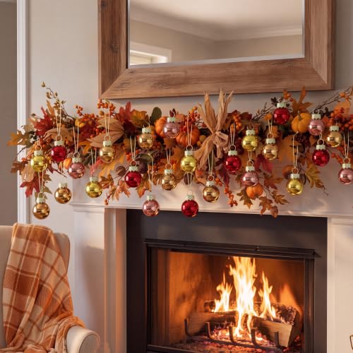 32 Pcs 1'' Mini Glass Fall Thanksgiving Ornament (32 Count)