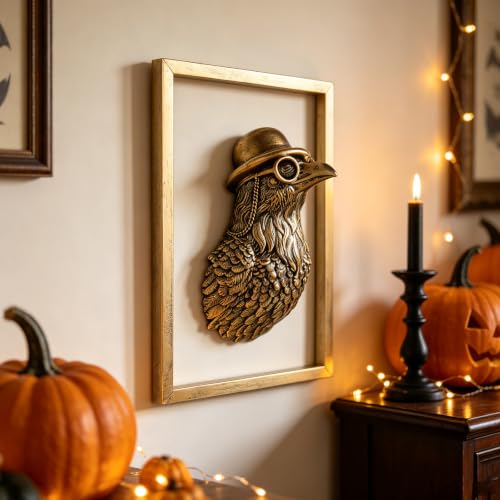 Vintage Gold Crow Head Wall Decor with Metal Frame