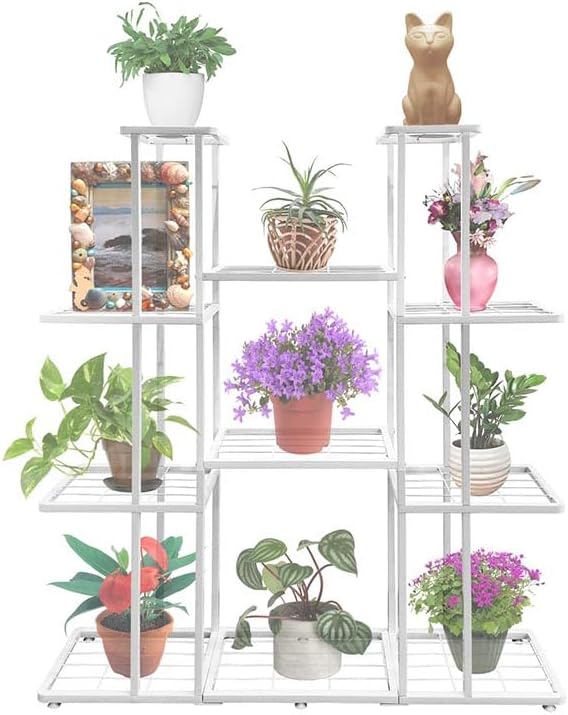 4 Tier 11 Potted Metal Large Plant Stand for Indoor Outdoor Flower Pot Display Planter Shelf, White