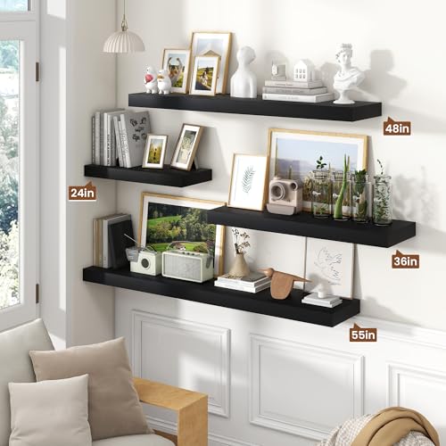 Floating Shelves 55.1" W x 10.3" D Black Set of 2 (2 Count)