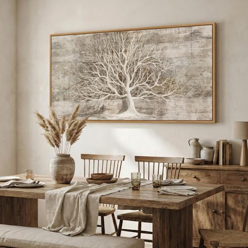 Large Framed Neutral Tree of Life Wall Art for Living Room