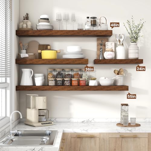 Floating Shelves 35.7" W x 10.3" D Rustic Brown Set of 2 (2 Count)