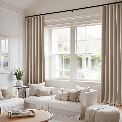 100% Blackout Back Tab Pleat Linen Curtains 50" Wx102 L (2 Count)