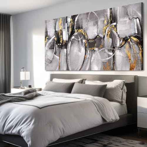 Black and Grey Painting Pictures Abstract Wall Decor for Office 29"x 58" Modern Artwork Gold Foil Wall Art for Living Room Dining Room Bedroom