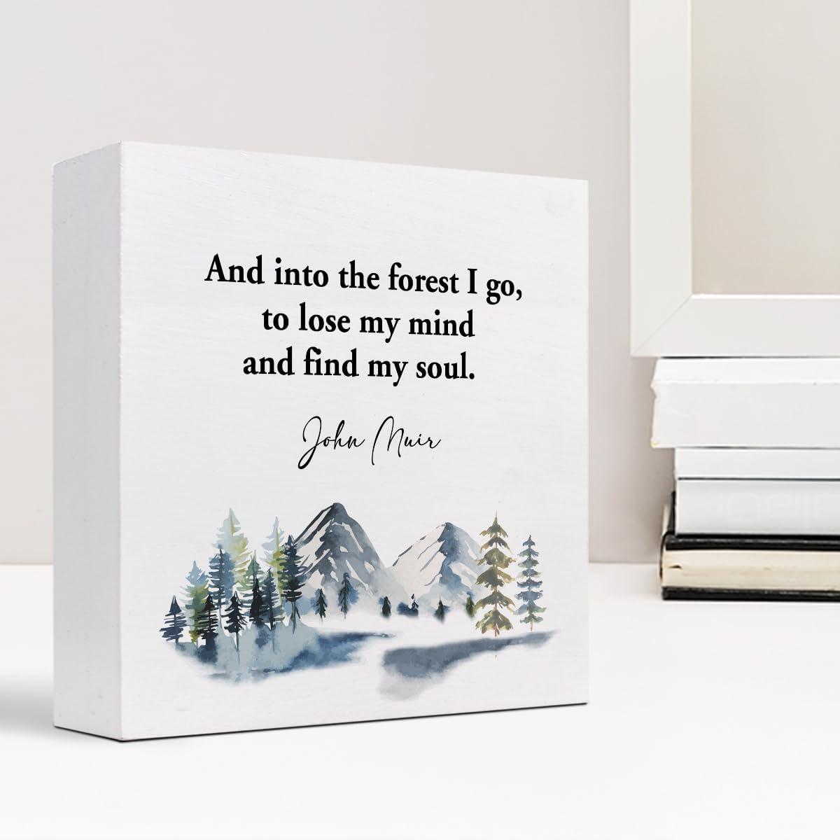 And into the Forest I Go to Lose My Mind and Find My Soul Wood Box Sign Desk Decor,Inspirational Wooden Block Plaque Sign for Home Office Shelf Table Desk Decorations