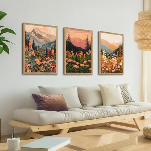 Wood Framed Mountain Wildflower Wall Art Set of 3 (3 Count)