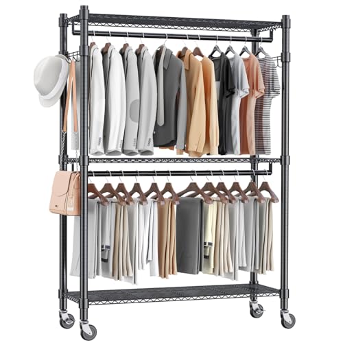 Rolling Garment Rack with Double Rod