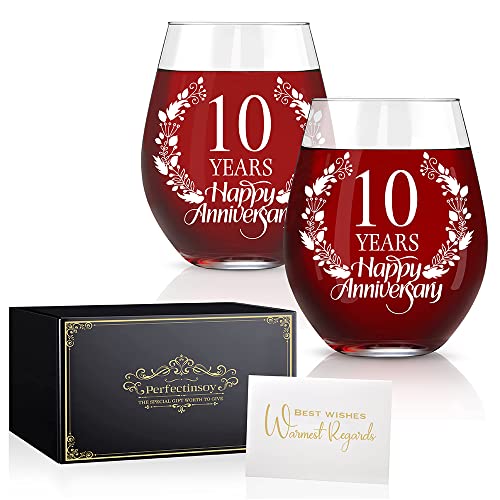 10 Years Happy Anniversary Wine Glass Set of 2