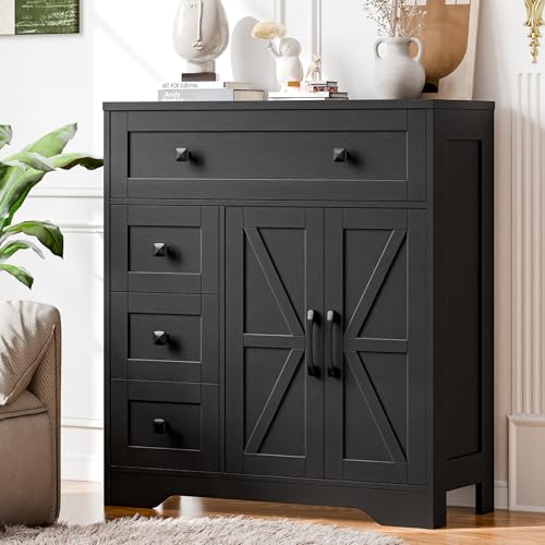 Farmhouse Storage Cabinet with 2 Doors and 4 Drawers