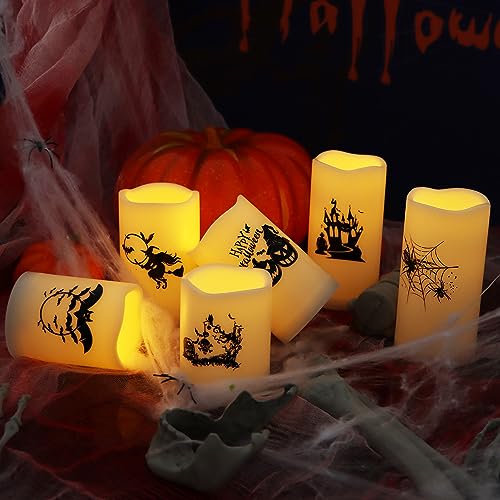 Halloween Outdoor Battery Operated Flameless LED Candles Remote Timer 6 PCS