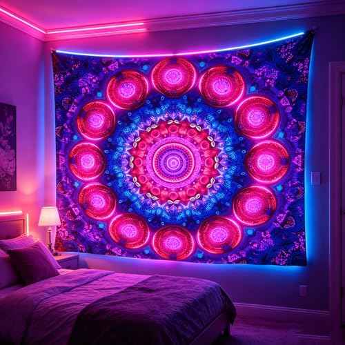 Blacklight Mandala Tapestry for Bedroom