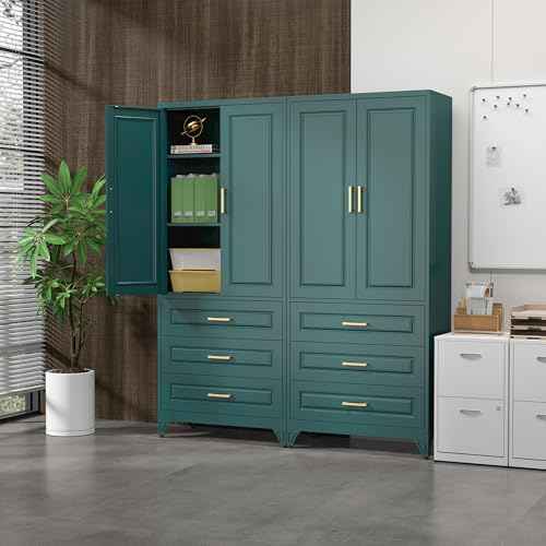 75" Metal Storage Cabinet with Doors and 2 Adjustable Shelves