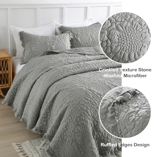 Dark Grey Ruffled Quilt King Size
