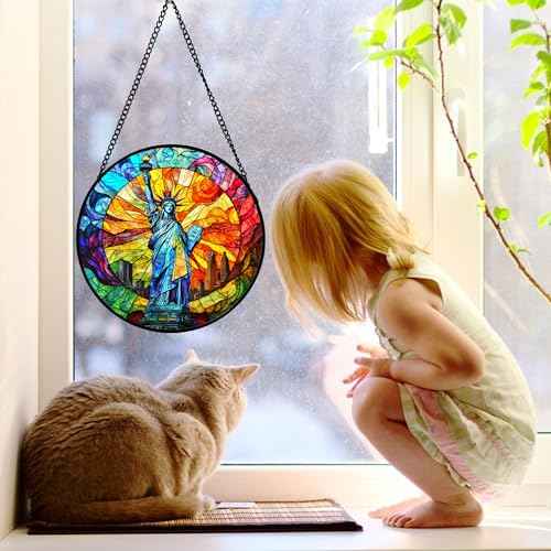 Statue of Liberty Stained Glass Window Hanging Suncatcher Gifts 9.8"