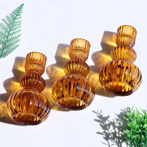 Amber Taper Candle Holders 4.3" H for Halloween (3 Count)