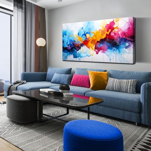 Colorful Abstract Canvas Wall Art for Living Room Bedroom Home Office Modern Wall Decor Blue Orange Pink Gray Abstract Picture Ready to Hang Size 30x60