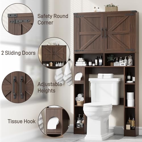 Storage Cabinet Over Toilet with 2 Barn Doors