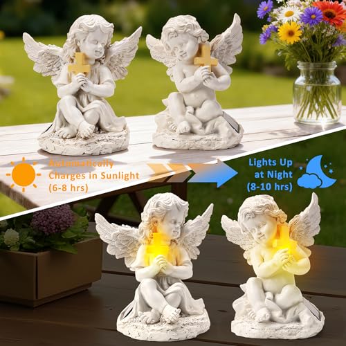 Solar Garden Statues Angel with Cross
