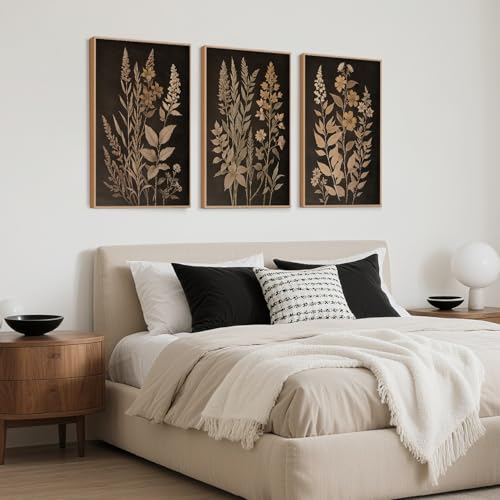 Vintage Botanical Fern Framed Canvas Wall Art Set