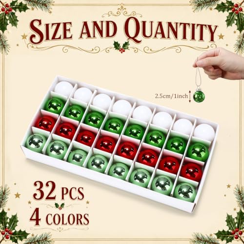32 Pcs 1'' Mini Glass Christmas Ornament (32 Count)