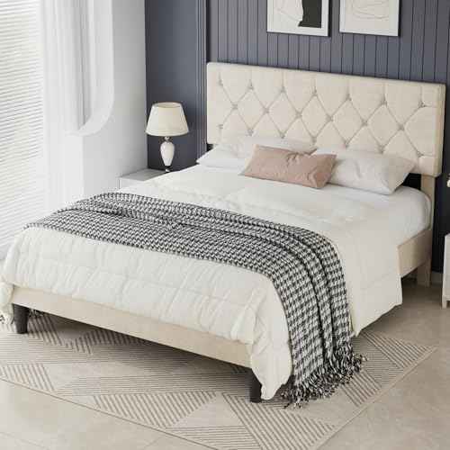 Queen Size Bed Frame with Diamond Tufted Headboard