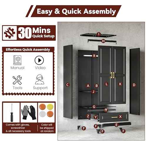 71" Tall Wardrobe Closet with Doors and Adjustable Shelves