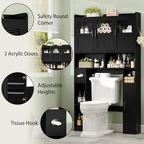 Farmhouse Over The Toilet Cabinet with 3 Acrylic Doors
