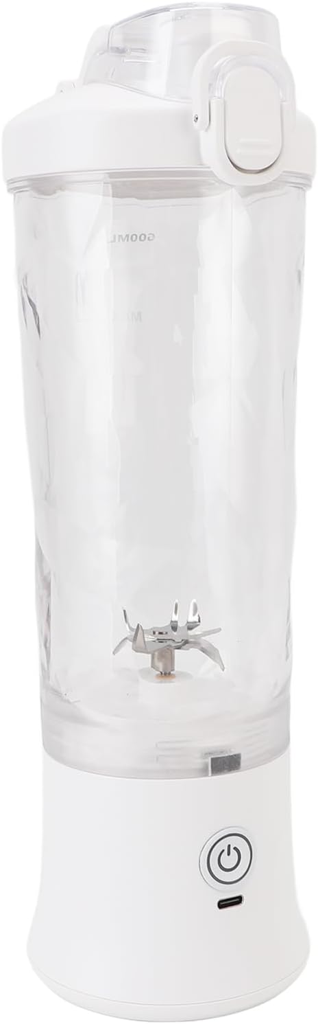 Generic Portable Blender, 600ml 18000RPM USB C Rechargeable Mini Juicer Cup, Stainless Steel Blades Blender with RGB Light, Ideal for Travel, Gym & Sports