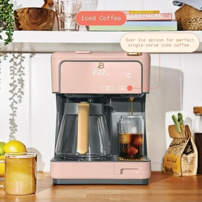 Beauti Multi Brew 12 Cup Programmable Drip & Single Serve Coffee Maker, Versatile Brewing (6oz, 8oz, 10oz, 12oz, 14oz), Pods or Ground, Over Ice option, Keep Warm mode (Rose)
