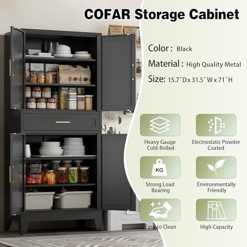 71" Tall Metal Storage Cabinet with 4 Doors and 4 Adjustable Shelves