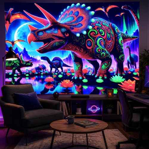 Blacklight Tapestry Dinosaur Dino Bedroom Decor 78 x 59 Inch