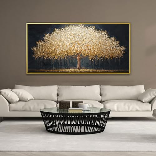 Gold Framed Wall Art Gold Tree Of Life Artwork Canvas Art Wall Decor Painting Prints Gold Tree Large Abstract Wall Decor Picture For Living Room Bedroom Home Office Artwork 29"X 58"