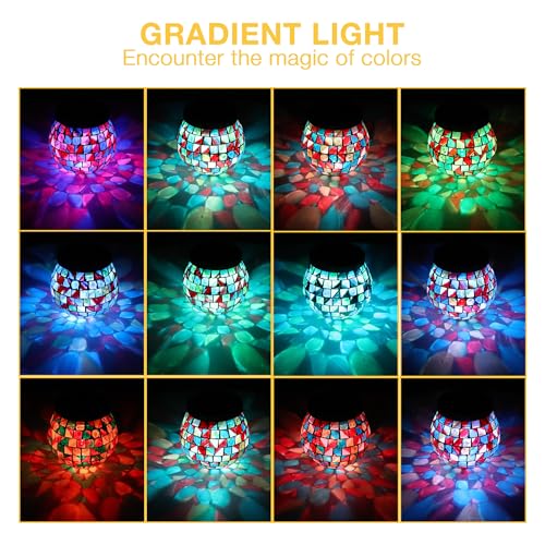 2 Pack Gift for her him Landscape Lighting Path Lights Heavy Solar Mosaic Lantern with RGB Color (2 Count)