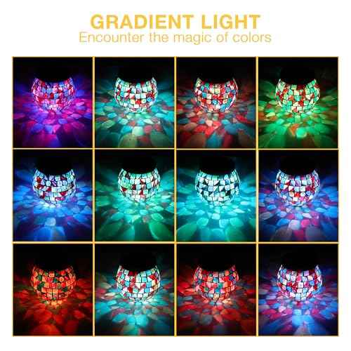 6 Pack Gift for her him Landscape Lighting Path Lights Heavy Solar Mosaic Lantern with RGB Color (6 Count)