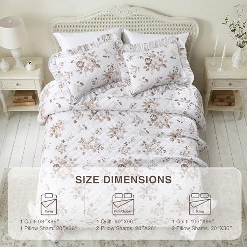 Khaki Ruffled Quilt Queen Size with 2 Pillow Shams