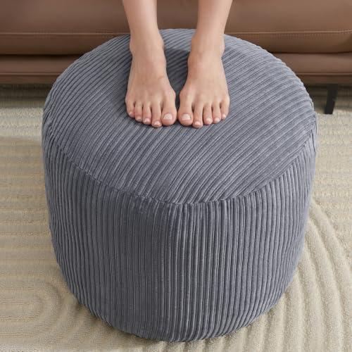 Pouf Ottoman Corduroy Round Gray Foot Stools Ottomans