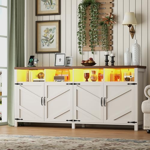 Buffet Sideboard with Storage with Power Outlets & LED Light