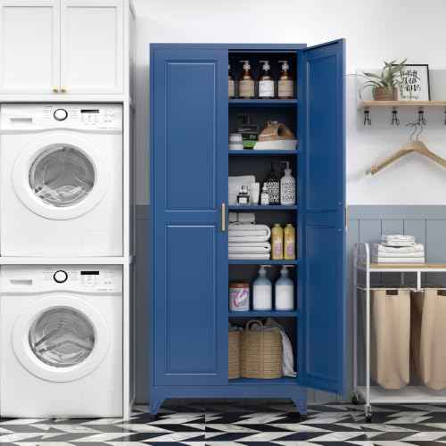 75”Metal Pantry Storage Cabinet with Doors & 5 Adjustable Shelves