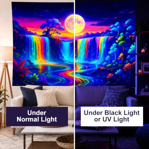 Blacklight Tapestry Forest Waterfall Neon Decor 78 x 59 Inch