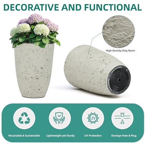 Autodaya 19.5" Resin Tall Planters for Outdoor Plants (2 Count)